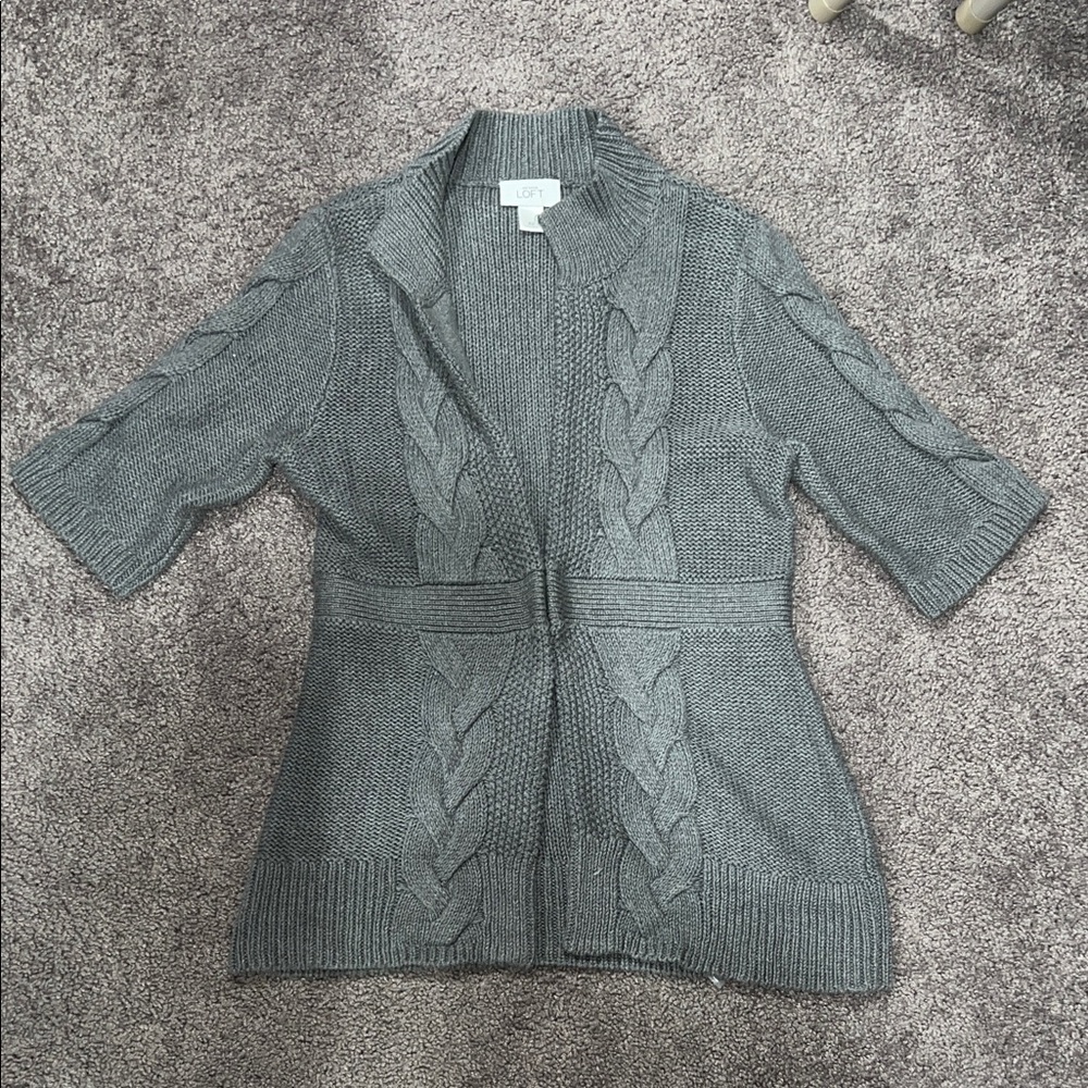 LOFT Charcoal Cable Knit Cardigan